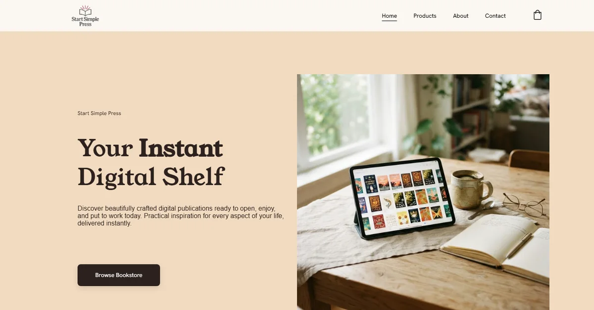 Start Simple Press homepage — a digital bookshop